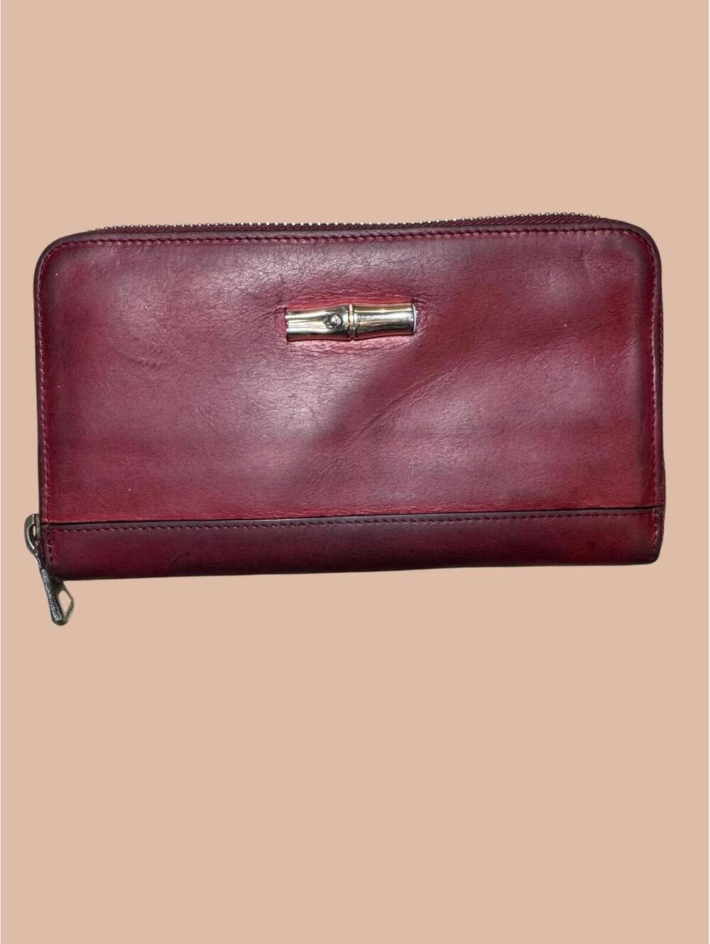 Longchamp Vintage Burgundy Leather Zip Wallet EUC
